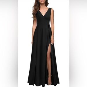 MUSHARE V Neck Split Formal Dress Cocktail Party Prom Long Burgundy Dress